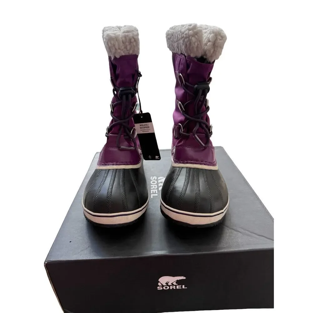 Sorel Youth Wild Iris Dark Plum Yoot Pac Nylon Snow Waterproof Boots Size 7